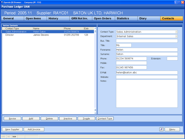 Supplier contacts